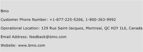 bmo customer service telephone number.